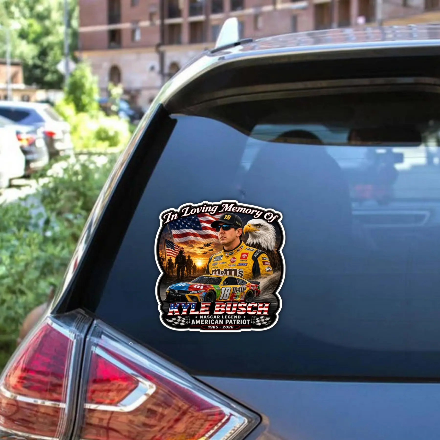 Kyle Busch Patriotic Memorial Sticker – NASCAR Fan-Inspired Tribute, Premium Vinyl Gift For Laptop Car Bottle