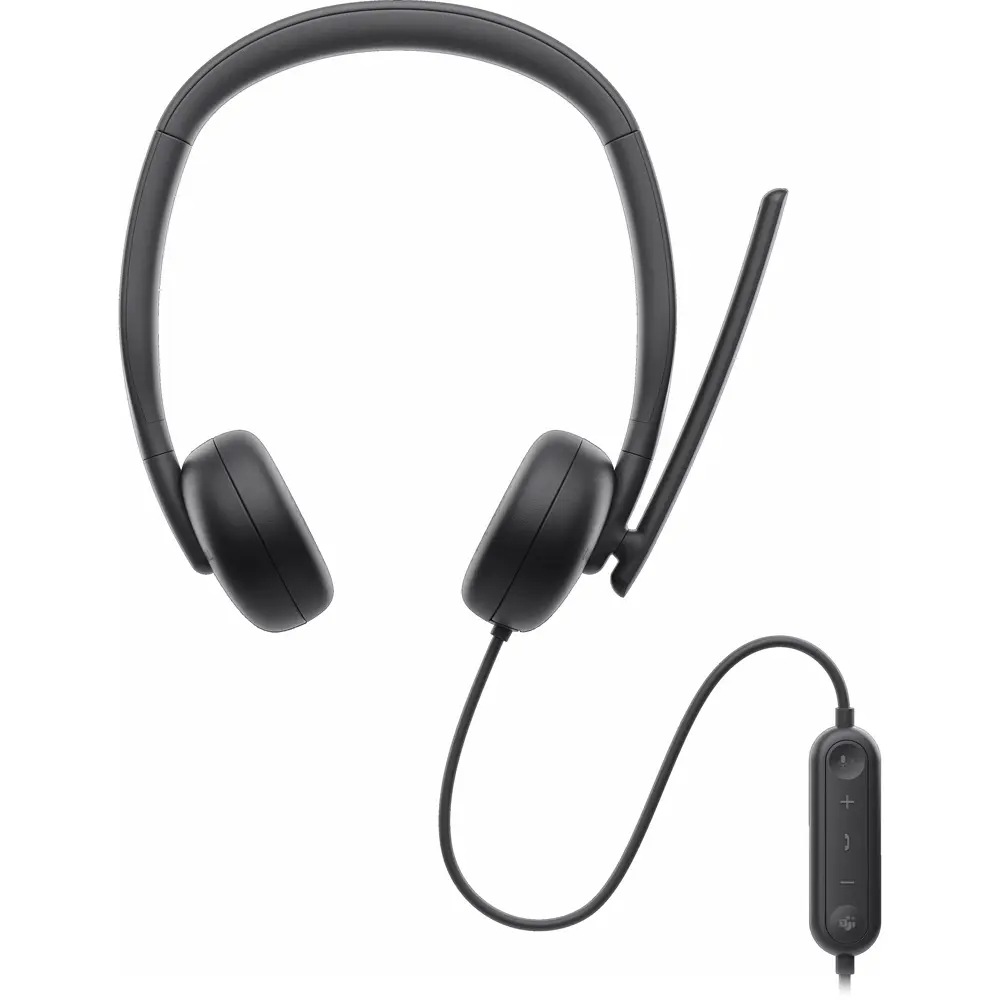 Dell WH3024 Pro Wired Stereo Headset - Black, Compatible with PC & Laptop