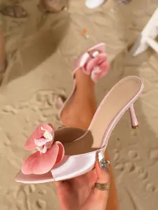 Women's Satin Flower Heeled Sandals, Versatile All-Season Footwear, Elegant Gift Idea, Classic Trendy Shoe Style, Stylish Elegant Sandals, High Heel Sandals