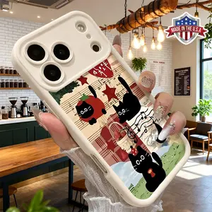 Cute Black Cat Music Cartoon Pattern Design Case for iPhone 17 16 15 14 Pro Max 13 12 11 XR XS Plus Air Slim Anti Scratch Impact Resistant Lightweight TPU Cover