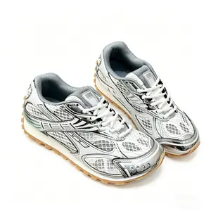 Vintage Cyber Y2K Silver Sneakers  Shiny Metallic Upper, Cushioned Sole, Stylish Streetwear Shoes for School Commute Travel Gym Festival Everyday Outfits