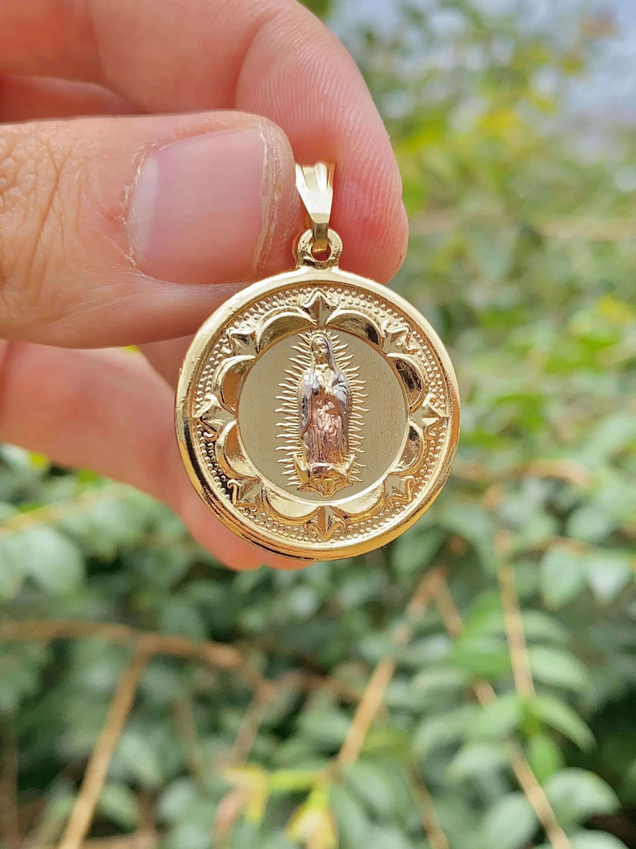 Round Guadalupe Pendant Charm Tri Color for Womens Anniversary Birthday