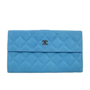 Pre-owned CHANEL Caviar Calfskin Wallet Flap Blue 58064178 hz