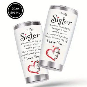 To My Sister Design Coffee Cup, 20oz Stainless Steel Insulated Tumbler With Lid & Straw, Beverage Container & Kitchen Storage, Travel Mug, Summer Water Bottle, Ideal Gift For Birthday, Mother'S Day, Parties, Saint Patrick's, Easter, Valentine'S Day
