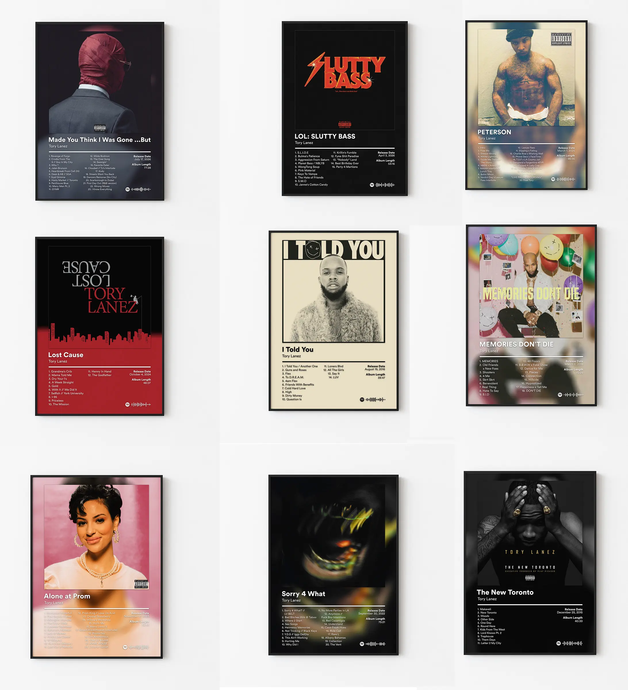 Set 9 Tory Lanez Album Cover Poster Wall Art HD Print Unframed Aesthetic Room Home House Modern Wall Decor Trendy Gift.