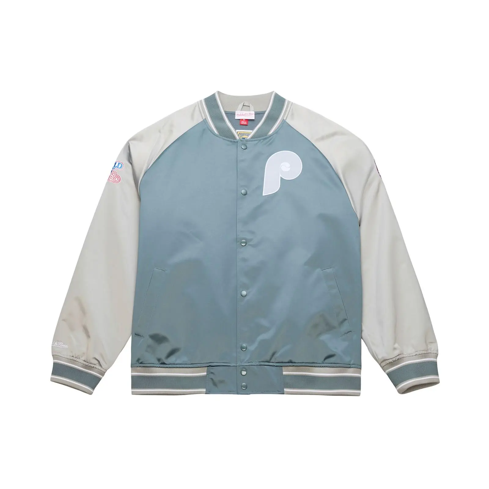 Philadelphia Phillies Gray/Silver Thunderstorm Lightweight Satin Full-Snap Jacket MLB Throwback Outerwear Vintage Fan Gear Mitchell & Ness