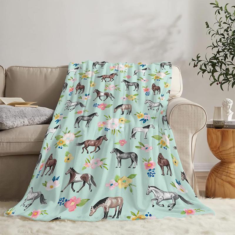Horse Throw Blanket Super Soft Warm Floral Horse Blanket for Girls Kids, Cozy Plush Fleece Farm Stuffed Animal Horse s ding Blanket for Women  Couch  40"inx50"in