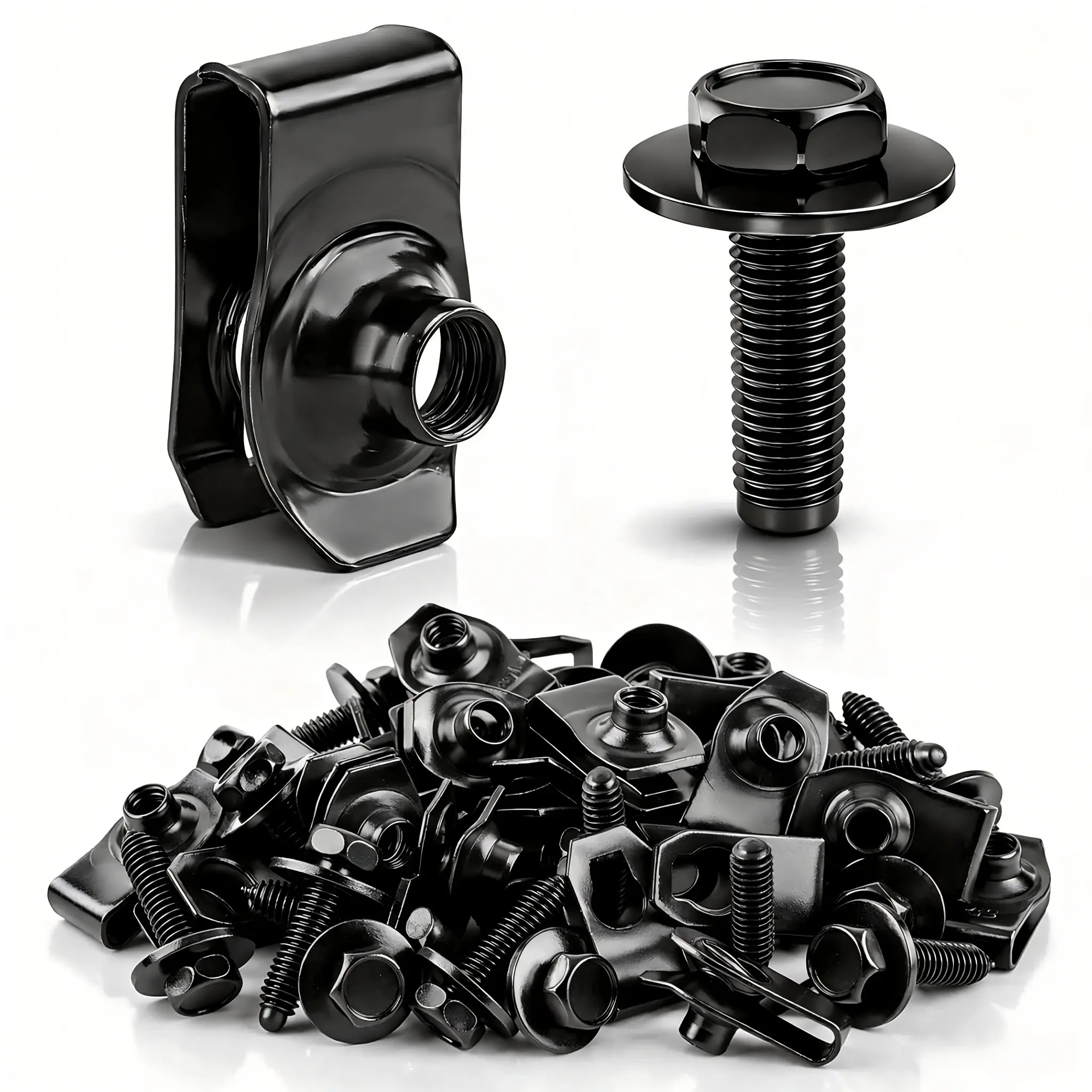 Carbon Steel U-Shape Clips & Bolts Kit (50/100PCS) - Anti-Corrosion, Quick-Install, Snap-Tight Bumper Fasteners for Car Body Panel Support, Automotive Car Clips