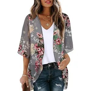 Beach Cover Ups for Women 3/4 Length Sleeve Womens Tops Summer Cardigan Casual Blouses Loose Fit