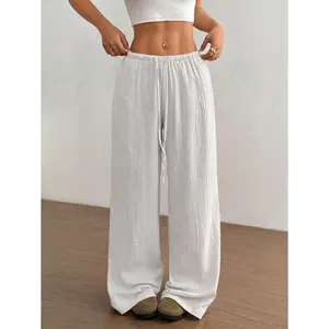 Flirt women's super low waist casual organic cotton straight leg pants Fabric Fit