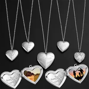 New European and American Style Heart Necklace with Engraving, Openable Photo Frame Necklace, Fashionable Family Couple Heart Necklace