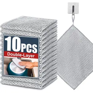 10 count  Upgrade Steel Wire Dishcloth,Double-Layer Steel Wire Cleaning Cloth, Cleaning Non-Scratch Wire Dishcloth Rag for Cookware, Sinks, Dishes, Stove Tops