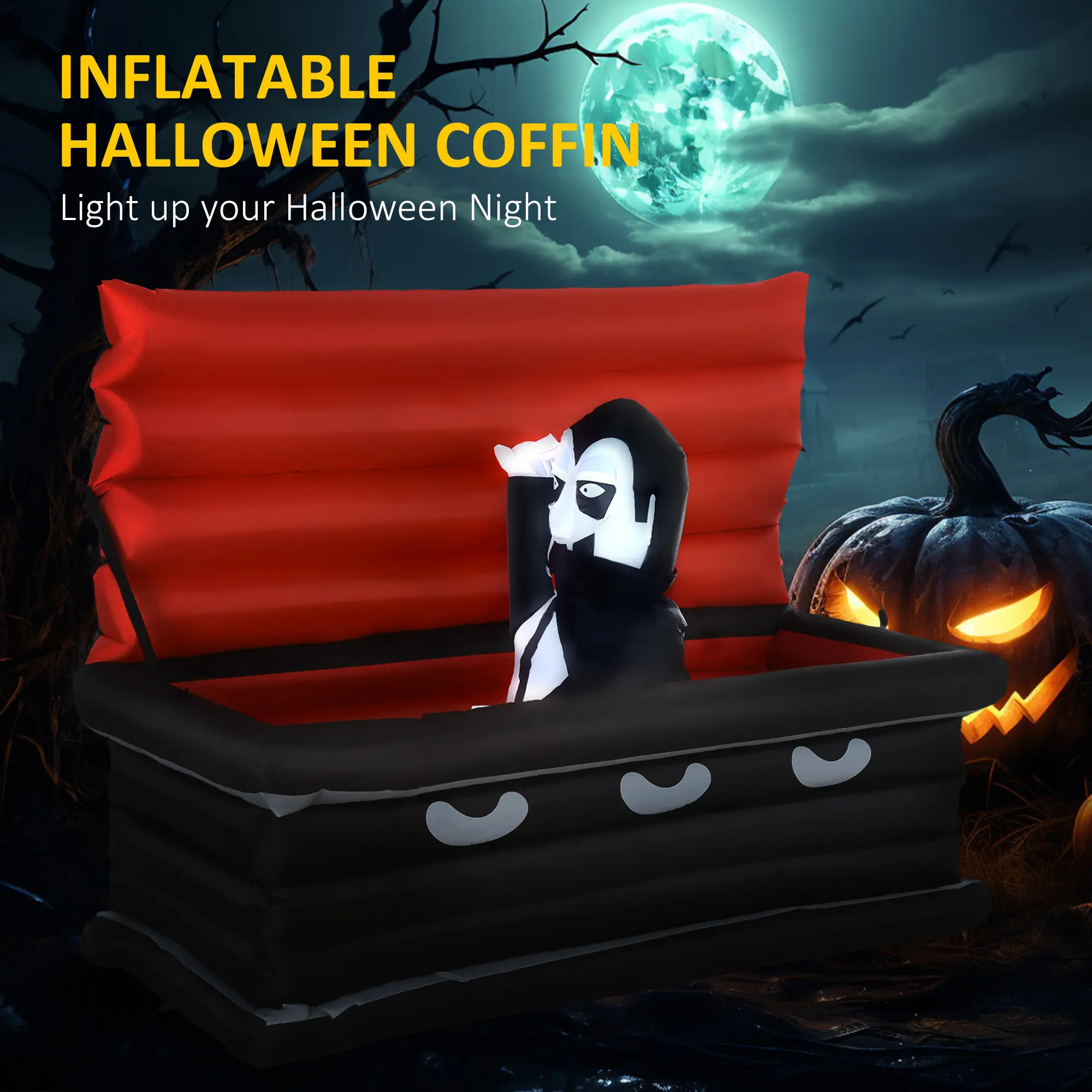 HOMCOM 6FT W Halloween Inflatables Outdoor Decorations Vampire Coffin | Giant Coffin, Blow Up LED Yard Decor, Garden, Lawn, Party, Holiday