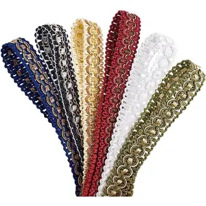 12 Yards 6 Colors Gimp Braid Trim, 3/4 inch Upholstery Fabric Fringe Trim Ribbon Polyester for Costume DIY Crafts Sewing Curtain Home Lamp Shade Decoration