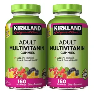 Kirkland Signature Adult Multivitamin Gummies 320 Count Natural Fruit Flavors Mixed6 Berry Tropical & Strawberry 10 Essential Vitamins Two Bottles 160 Each USP