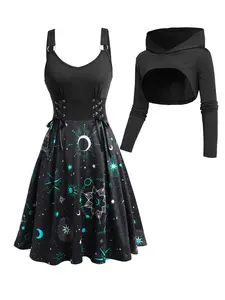 Women's Hooded Top & Dress Two-piece Set, Casual Fashion Long Sleeve Hooded Top & Dresses for Daily Outdoor Wear, Ladies Clothes for Spring Fall, Casual Chic Outfit