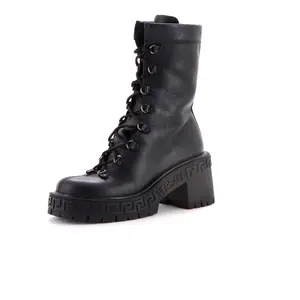 Pre-owned Versace Women's Greca Platform Combat Boots Leather by Rebag