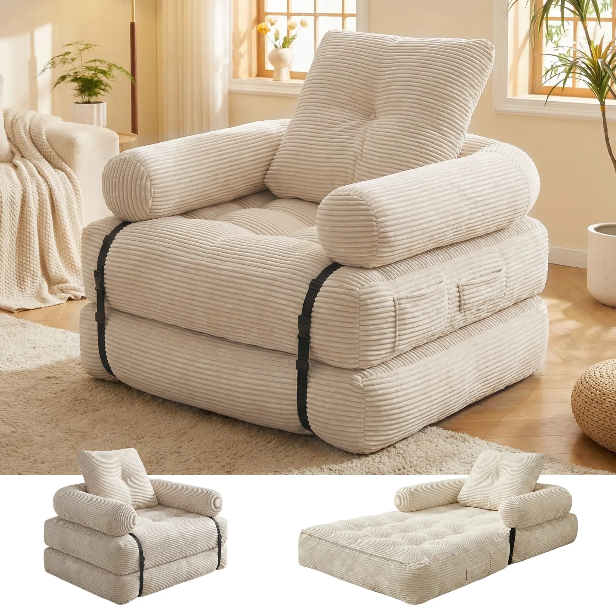 Oversized Corduroy Convertible Chaise Lounge Chair, 3-in-1 Folding Sleeper Sofa Bed for Living Room Oversized Corduroy Convertible Chaise Lounge Chair, 3-in-1 Folding Sleeper Sofa Bed for Living Room
