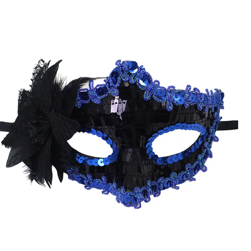 Side-flower sequin mask [black and blue]