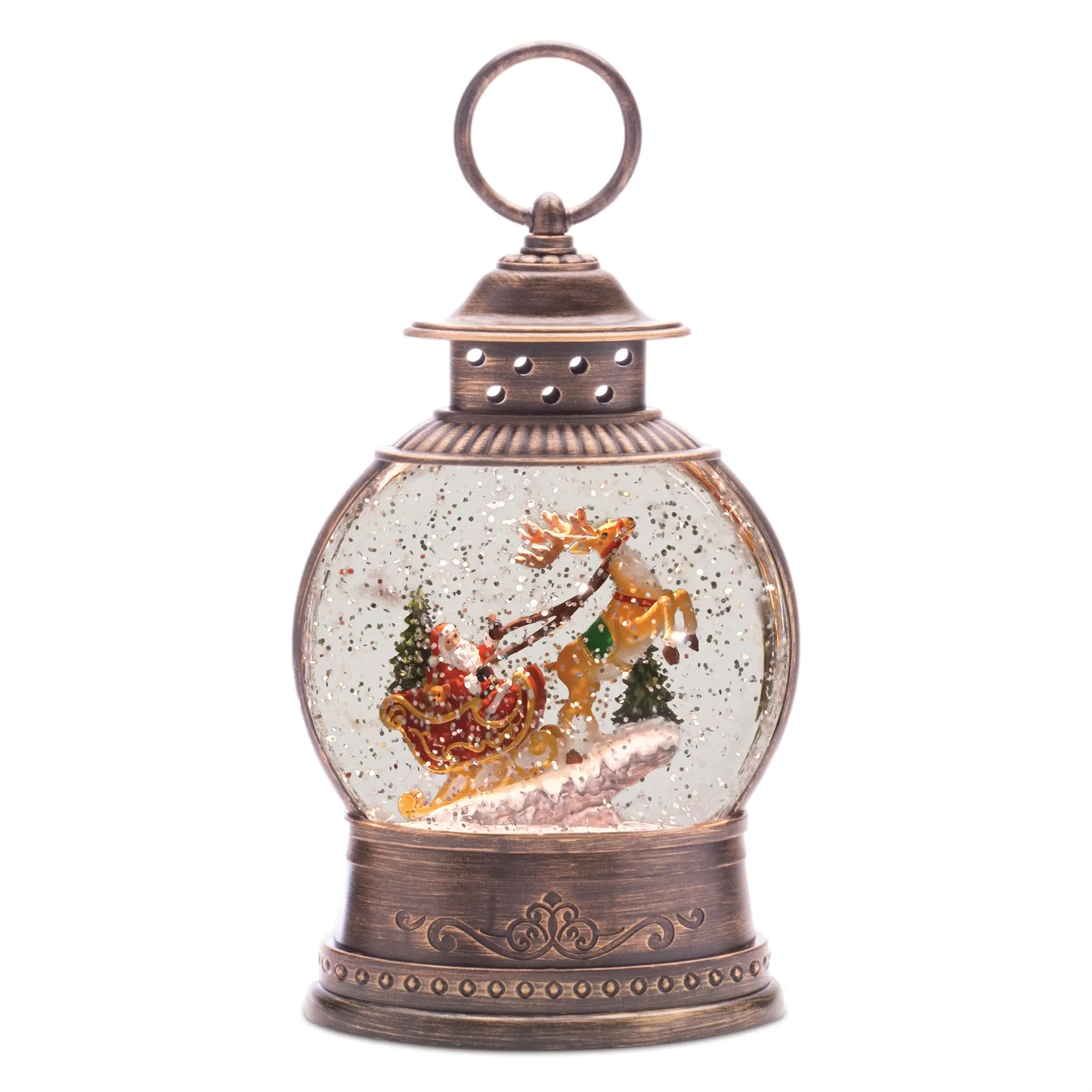 LED Santa in Sleigh Snow Globe 9"H