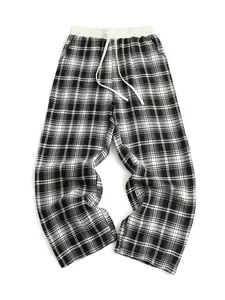 Women's Casual Plaid Patchwork Wide Leg Pants, Drawstring Waist, Elastic Waistband, Side Pockets, All Seasons, Loose Fit, H-Type Silhouette, Casual Streetwear Pants