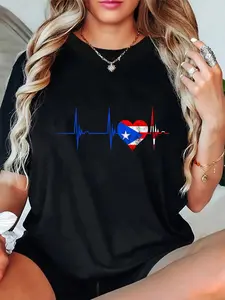 100% Cotton  Puerto Rico Heart Puerto Rican Heartbeat ECG Pulse Boricua T-Shirt