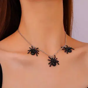 Vintage Gothic Black Spider Pendant Necklace - Exaggerated Punk Choker Necklace