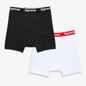 Supreme x Hanes Boxer Brief (1 Single Boxer Brief of Each) Black and White - Comfortable Comfy Cozy Cotton Underwear Unisex for Mens Womens GS Kids Young Junior Holiday Christmas Gift Stocking Stuffer