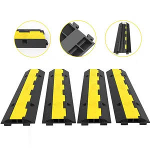 【DealsForYouDays】VEVOR Interlocking Rubber-PVC Cable Protector Ramp, 4-Pack 2-Channel Speed Bump with Speed Control, 11000 lbs Load Capacity, Indoor-Outdoor Wire Cord Protector for Concerts, Hotels, Warehouses, Schools