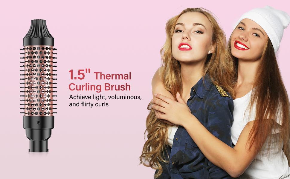BESTOPE PRO Thermal Brush, 1.5 Inch Heated Round  Brush with Detachable Head, Dual Voltage for Travel, Rose Gold Hair Dryer Kit Powerful Hair Dryer Airstyler Personal Care Appliances Hairdryer Fast Drying Powerful Hair Dryer Hair Dryer Kit Plug Pouch