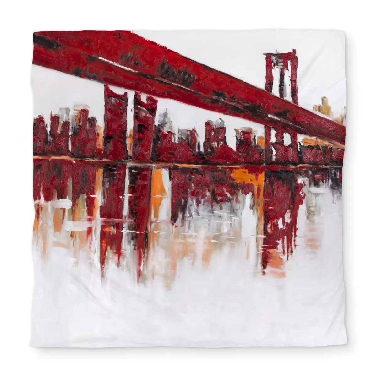 Begin Home Decor C1DCQSW0Z02H72 Modern Architecture Red Queen Size Duvet Cover - Red Bridge Decor, Bridge Print