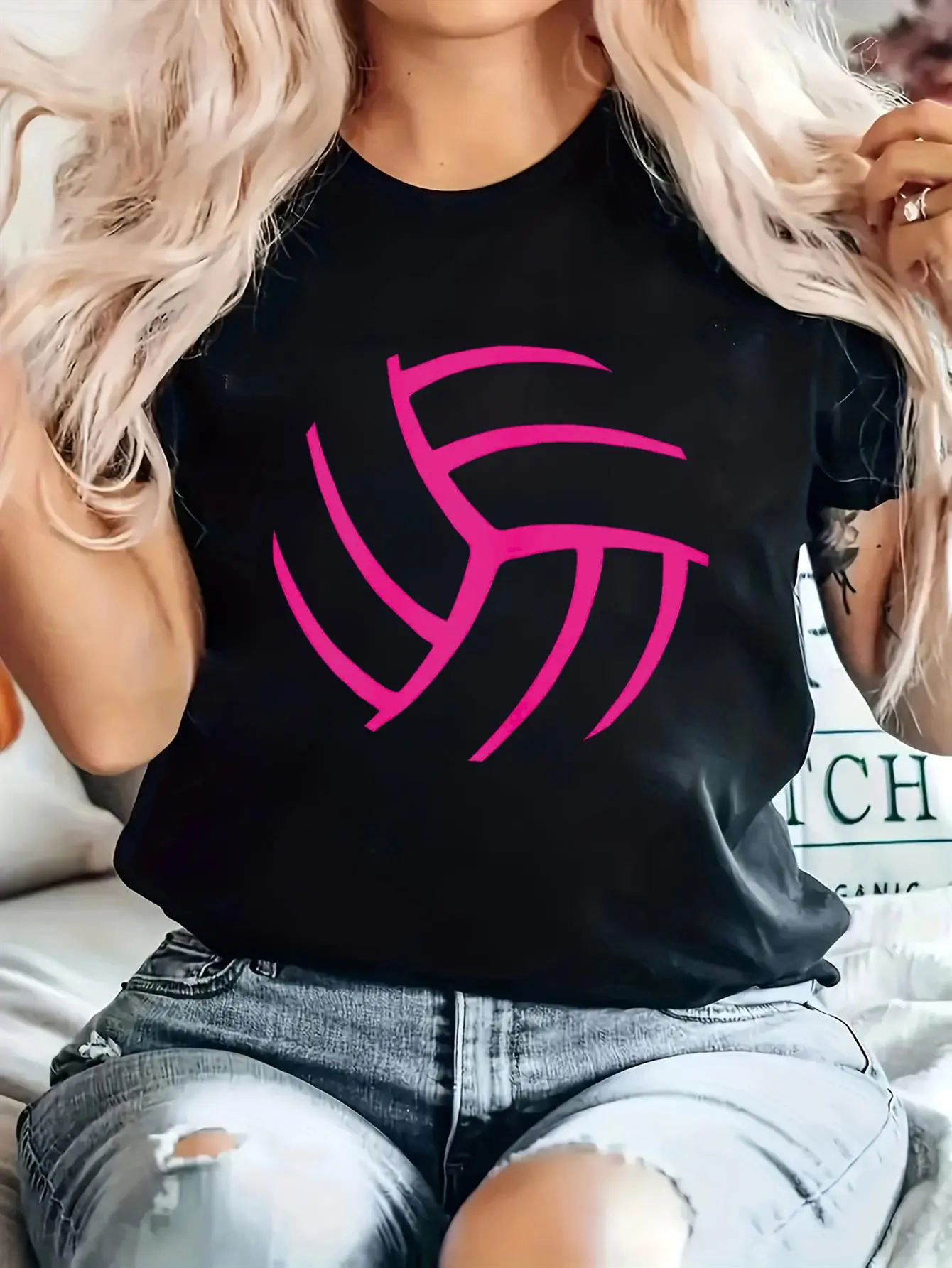 Women's Volleyball T-Shirt - Short-Cut Athletic Top with Crew Neck & Short Sleeves, Casual Gym Training Wear, No Chest Padding, Regular Fit for Volleyball Apparel ( & Casual Use)
