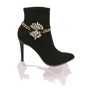 Women Fashion Gold Metal Western Boot Bracelet Chain Shoe Anklet Green Flower Charm