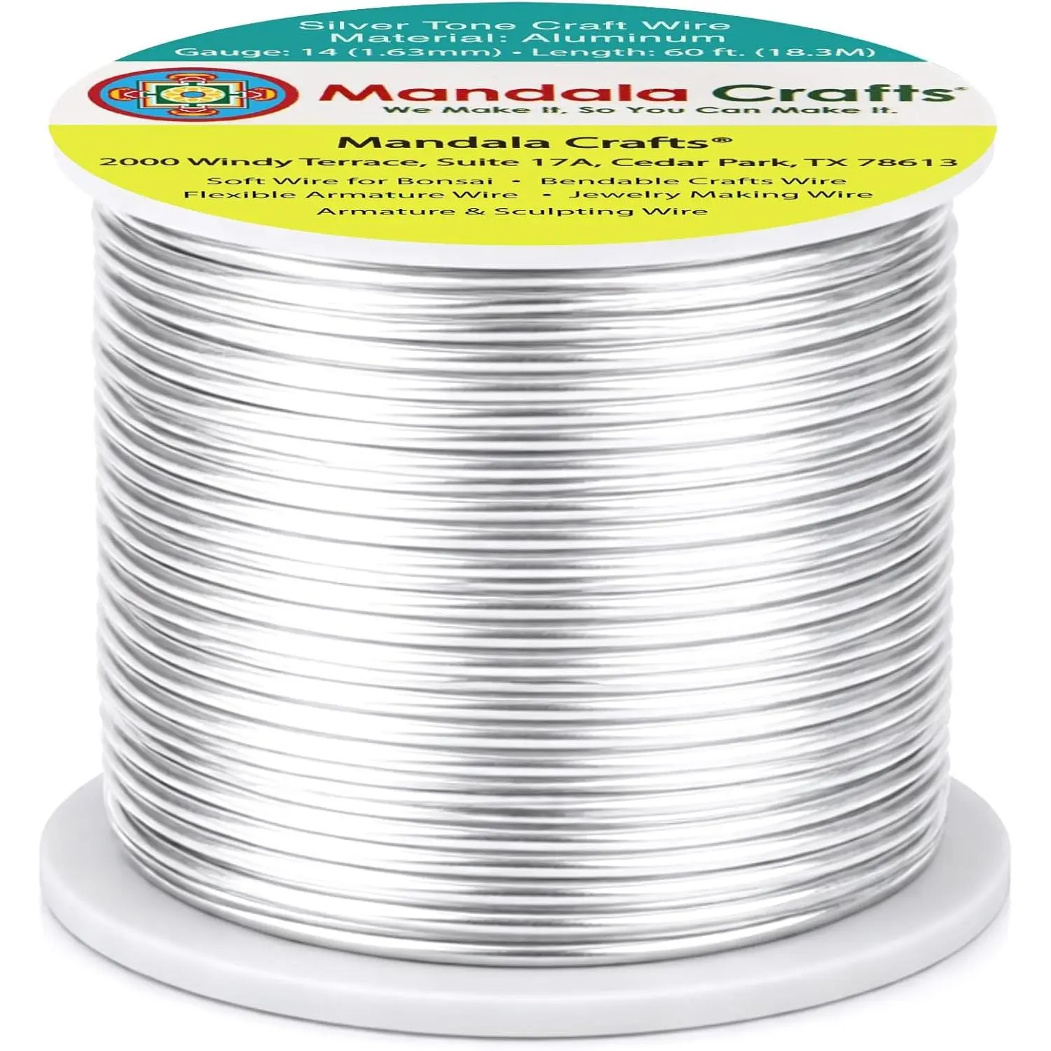 Mandala Crafts 14 Gauge Anodized Aluminum Craft Wire for Jewelry Making - 60 FT Colored Flexible Silver Tone Wire - Bendable for Bonsai Armature Crafting Sculpting Mandala Crafts 14 Gauge Anodized Aluminum Craft Wire for Jewelry Making - 60 FT Colored Flexible Silver Tone Wire - Bendable for Bonsai Armature Crafting Sculpting
