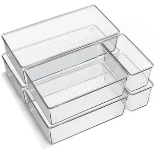 6 Pack Large Clear Plastic Drawer Organizer Trays, Acrylic Kitchen Drawer Organization and Storage Dividers, Non-Slip Storage Bins for Makeup, Kitchen Utensils, Bathroom, Jewelries and Office Desk : Home & Kitchen