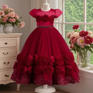 011  Girls Wedding Evening Gown Party Girl Formal Long Dresses For Kids Girl Princess Dress Flower Girl Dress Rose Party Pageant Dress