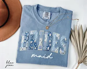 Comfort Colors Bridesmaid Shirt, Blue Toile Floral Bridesmaid Tee, Bridal Party Shirts, Bridesmaid Proposal Gift,Maid Of Honor Wedding Gift