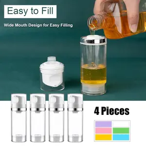 4PCS Airless Pump Dispenser Bottles (3.4oz/100ml) - Leak-Proof Hygienic Cosmetic Containers,Reusable Travel-Friendly Dispensers for Luxury Creams, Lotions, Skincare, Shampoos, Conditioners