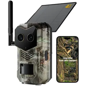 Solar powered 4G LTE cellular tracking camera - grey, high memory card, dual lens HD video, HD night vision, smart motion detection, GPS positioning, temperature detection, high-quality waterproof unlimited data