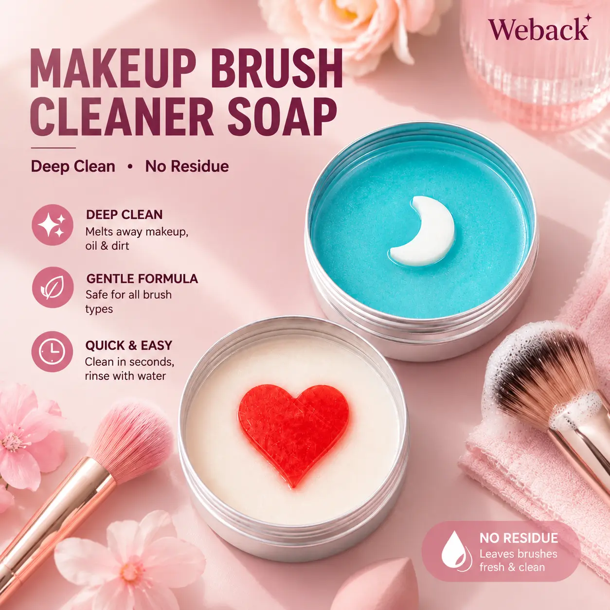 WEBACK Makeup Brush Cleanser Soap with Silicone Cleaning Pad, Single Item Solid Makeup Brush Cleaner, 3.52oz/100g