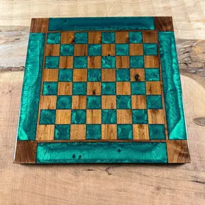 Emerald Green Black Walnut Chess Board (INCLUDES PIECES)