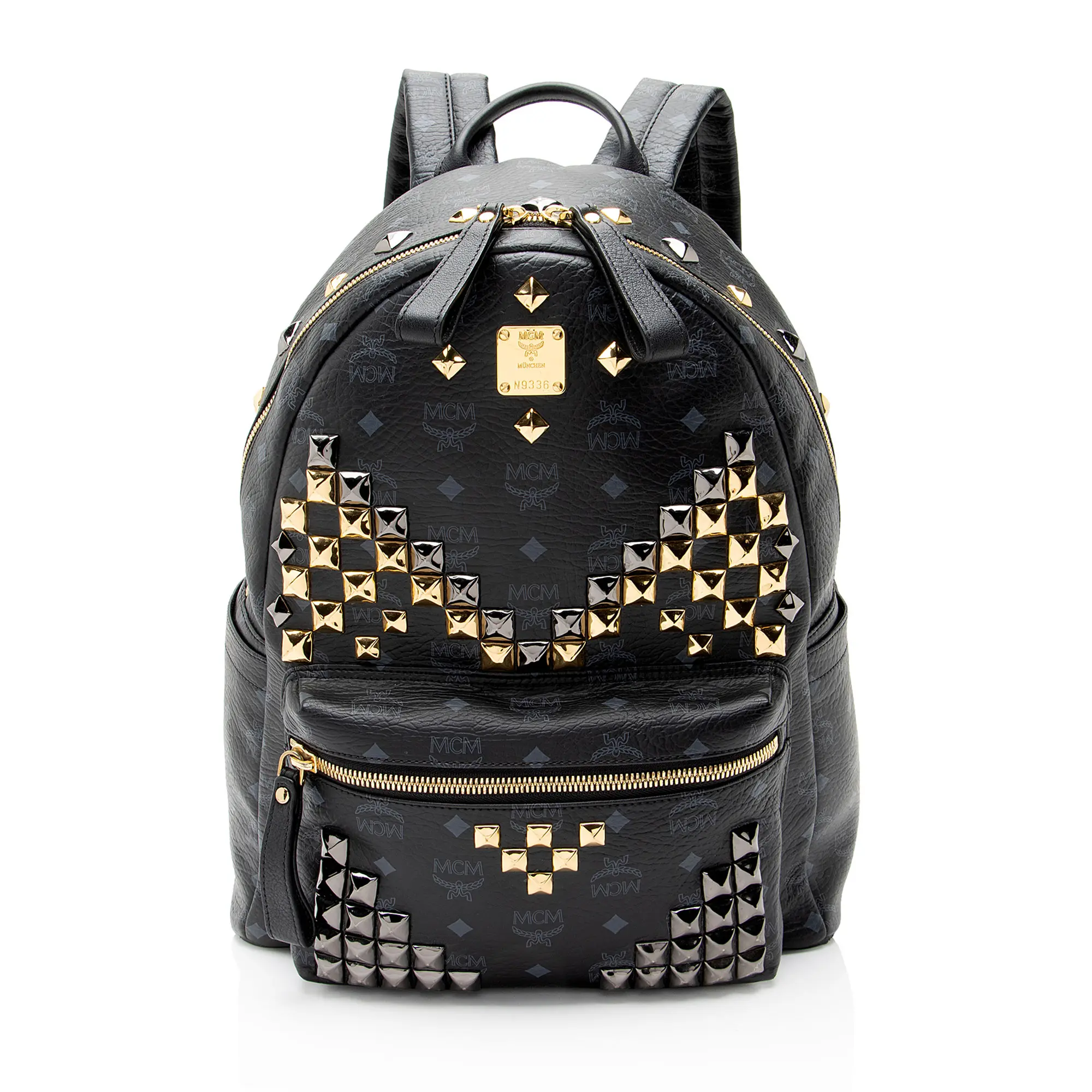 MCM  Black Nylon Backpack with Gold Accents MCM Visetos Baroque Print Medium Stark Backpack Black Sahara  main image 2