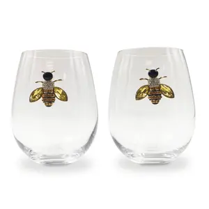 Jeweled Bee Stemless Wine Glasses