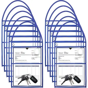 Epakh 30 Pack Shop Ticket Holders 9 x 12 Inch Work Order Plastic Sleeves Job Ticket Holders Dry Erase Repair Order Sleeves with Hanging Strap, Both Sides Clear(Blue)
