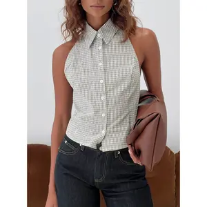 Different Dimensions Sleeveless Collared Top Check