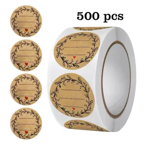 500 Sheets/roll Kraft Paper Handwritten Blessing Stickers, Round Holiday Baking Labels, Adhesive Sealing Packaging Decorations, Versatile Use