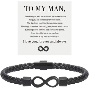 To My Man, Infinity Leather Bracelet Husband Gifts from WifeI Love You Forever and Always Bracelets Boyfriend Anniversary Birthday Christmas Fathers Gifts for Men Son Grandson