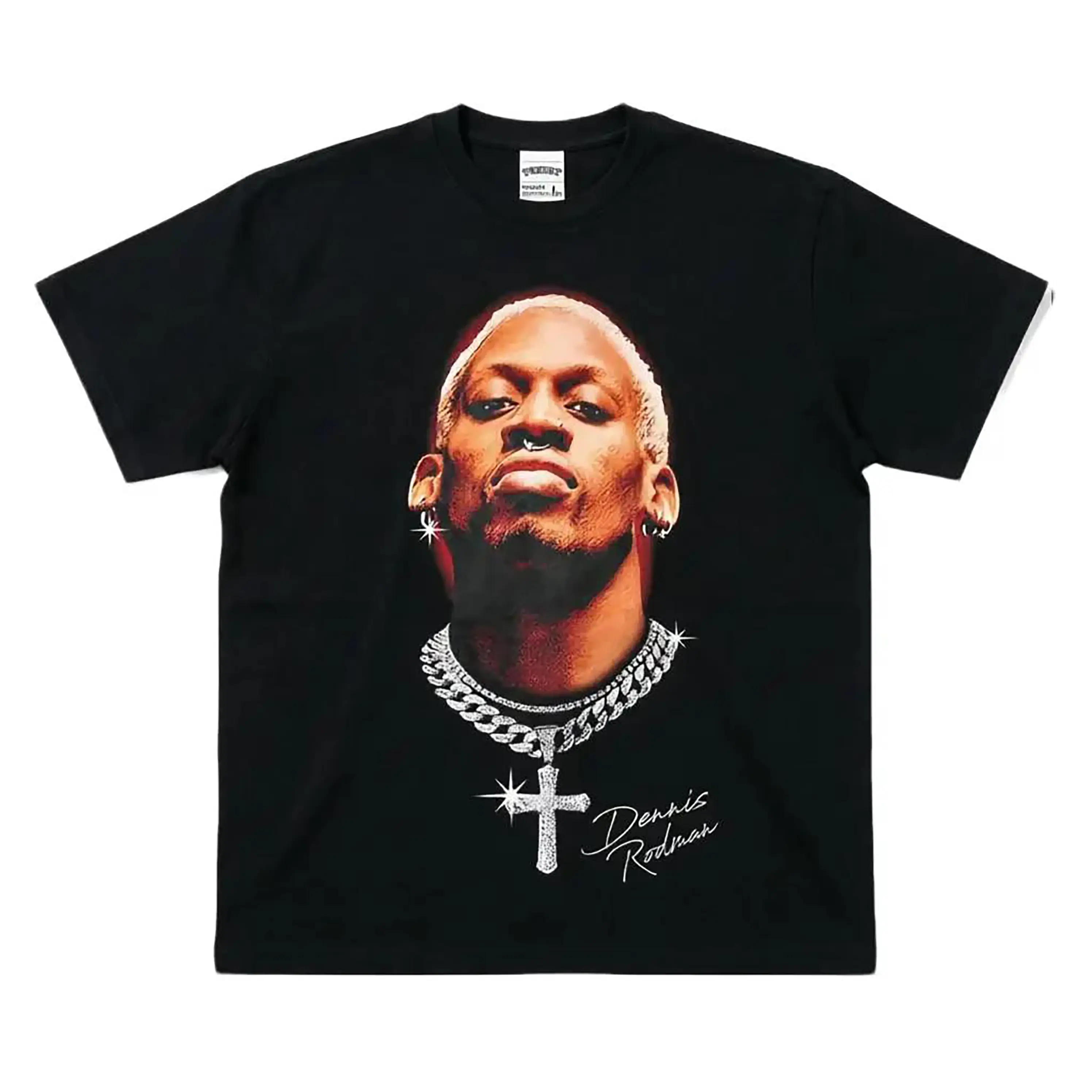 Retro character avatar T-shirt Rodman pattern T-shirt black oversized retro hip-hop basketball pattern cotton signature T-shirt, suitable for basketball enthusiasts,good  Graphic tees Casual Fabric