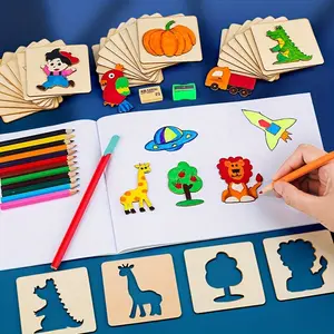 10/20/32/60pcs - Wooden Hollow Painting Stencils - Animal and Fruit Patterns - Doodle Coloring Drawing Templates - Educational Supplies Gift - Wood Paint Pattern Stencil