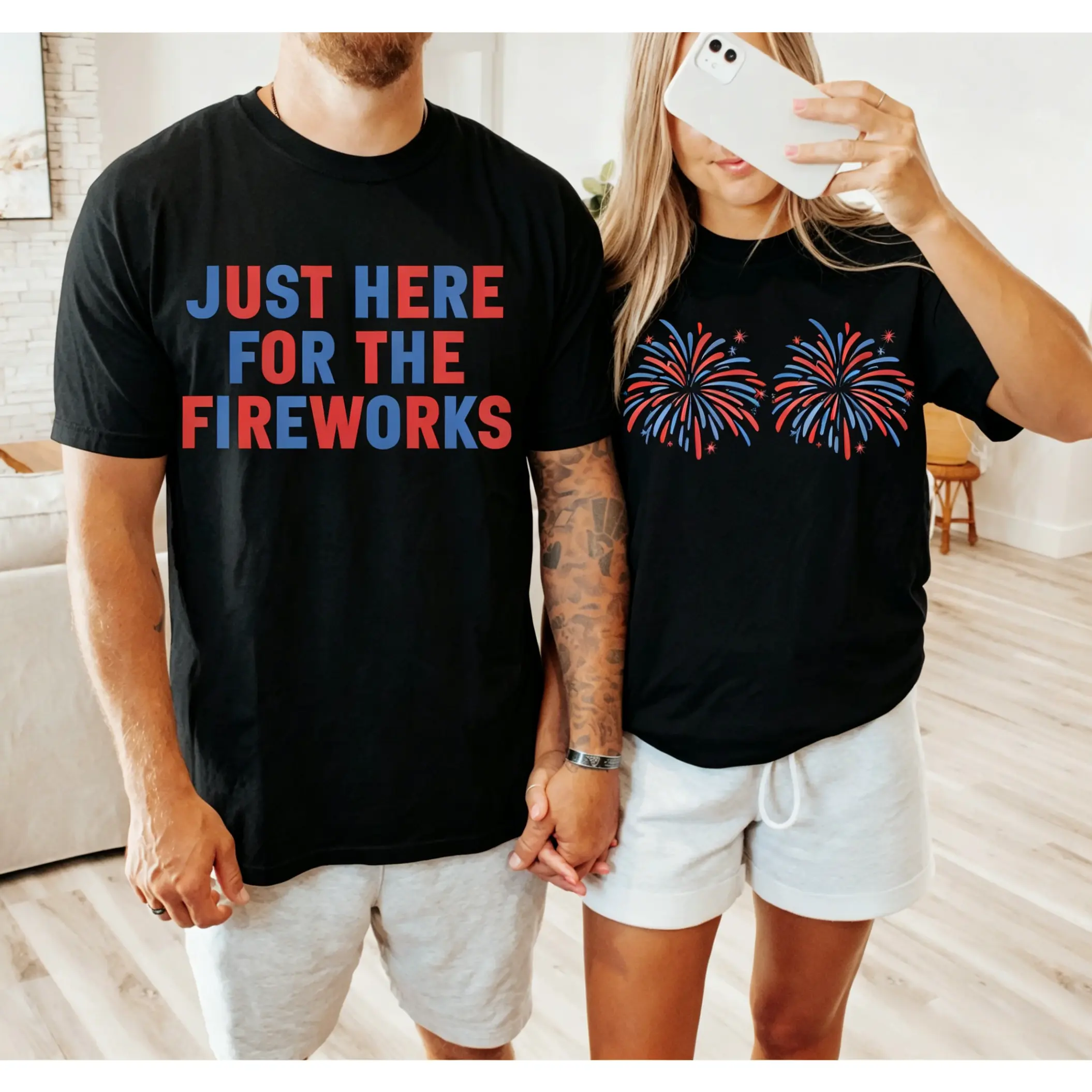Funny Couples Fourth of July Shirts, Adult Humor 4th of July Matching Shirts for Couples, Independence Day Fireworks Tees